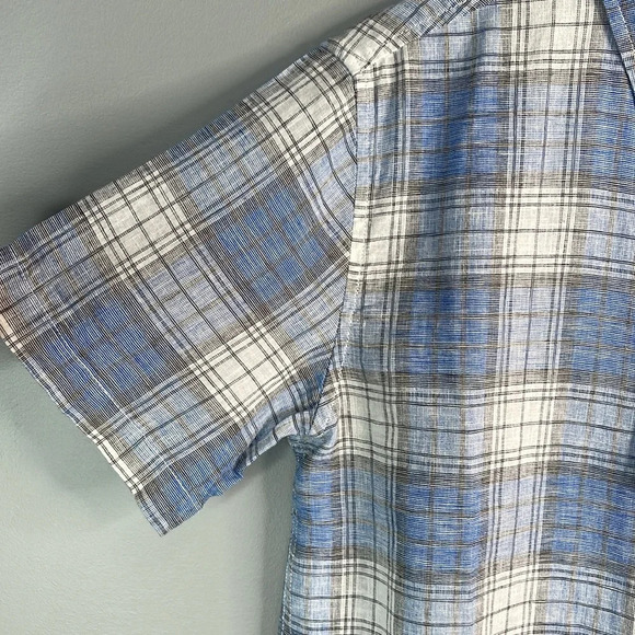 WEATHERPROOF NWT Mens Linen Blue Plaid Short Sleeve Button Down Shirt Preppy S - Picture 5 of 14